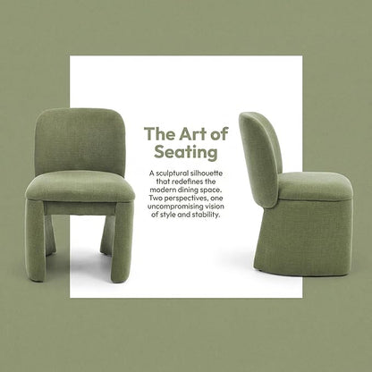 Hyfirm Modern Upholstered Dining Chairs Set of 4, Linen Accent Side Dining Chairs Armless Kitchen Chairs with Curved Back Parsons Chairs for Kitchen Dining Room Living Room, Green