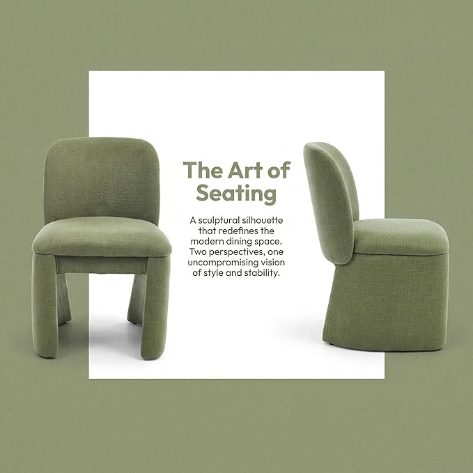 Hyfirm Modern Upholstered Dining Chairs Set of 6, Linen Accent Side Dining Chairs Armless Kitchen Chairs with Curved Back Parsons Chairs for Kitchen Dining Room Living Room, Green