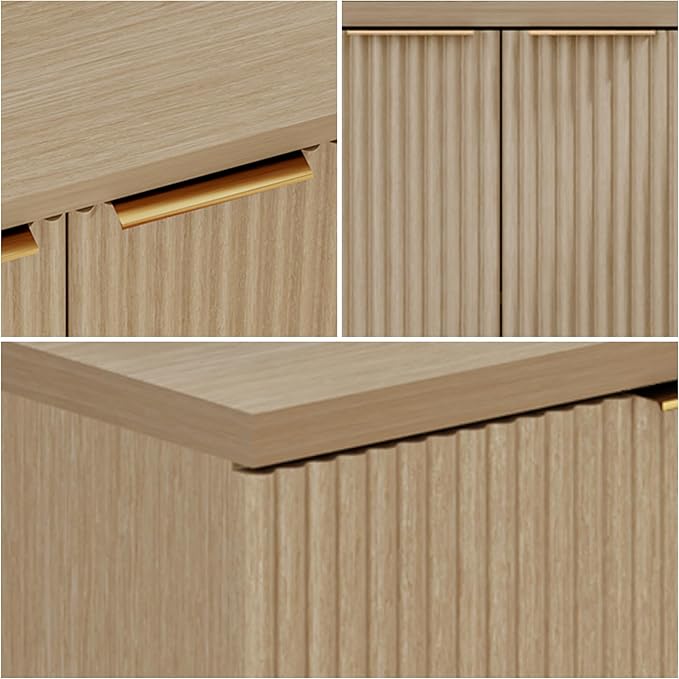 FONTOI Buffet Cabinet, Sideboard Fluted Cabinet Modern Kitchen Buffet Storage Cabinets with Doors and Shelves, Wood Farmhouse Coffee Bar Station for Entryway & Dining Room & Living Room, Wood