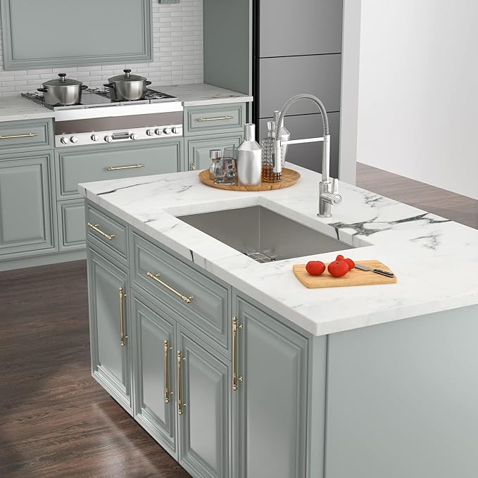 Kichae 32 Inch Undermoun Kitchen Sink Single Bowl Stainless Steel Undermount 16 Gauge Round Corner Handmade Modern Rectangular Under Counter Kitchen Sinks