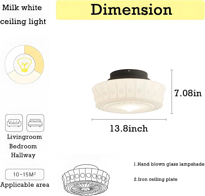 Bofea-Milk White Glass Semi Flush Mount Ceiling Light Fixture Creative Sunflower Ceiling Lamp Vintage Schoolhouse Light Fixture Mid Century Modern Flush Mount Lights for Bedroom,Hallway,Kitchen.