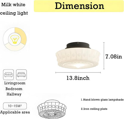 Bofea-Milk White Glass Semi Flush Mount Ceiling Light Fixture Creative Sunflower Ceiling Lamp Vintage Schoolhouse Light Fixture Mid Century Modern Flush Mount Lights for Bedroom,Hallway,Kitchen.