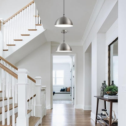 Brushed Nickel Pendant Light Kitchen Island 3 Pack, 11.8" Farmhouse Pendant Lights,Dome Pendant Light for Bedroom Dining Room Sink Hallway Foyer Barn Cafe