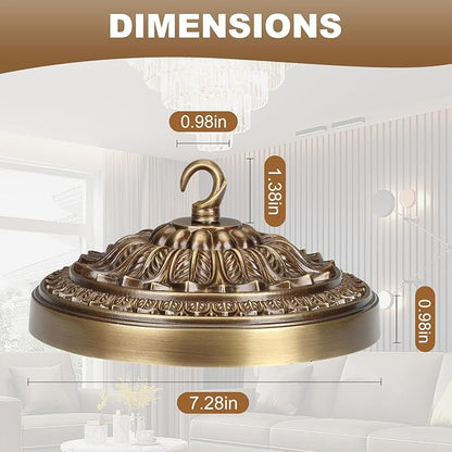 7.28 Inches Brass Ceiling Canopy, Gold Retro Mounting Plate Kit for Chandelier Pendant Light