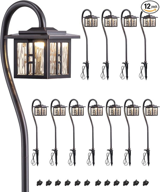 EDISHINE Low Voltage Landscape Lighting, 3W 185LM Oil-Rubbed Bronze Outdoor Landscape Path Lights, Low Voltage Pathway Lights for Garden Driveway, Die-Cast Aluminum, 50,000H, 12-Pack