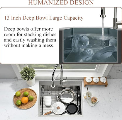 25 Inch Drop In Laundry Sink with Faucet Combo-Bokaiya 25"x22"x13" Stainless Steel Laundry Utility Room Sink 16 Gauge Deep Single Bowl Drop In Kitchen Sink