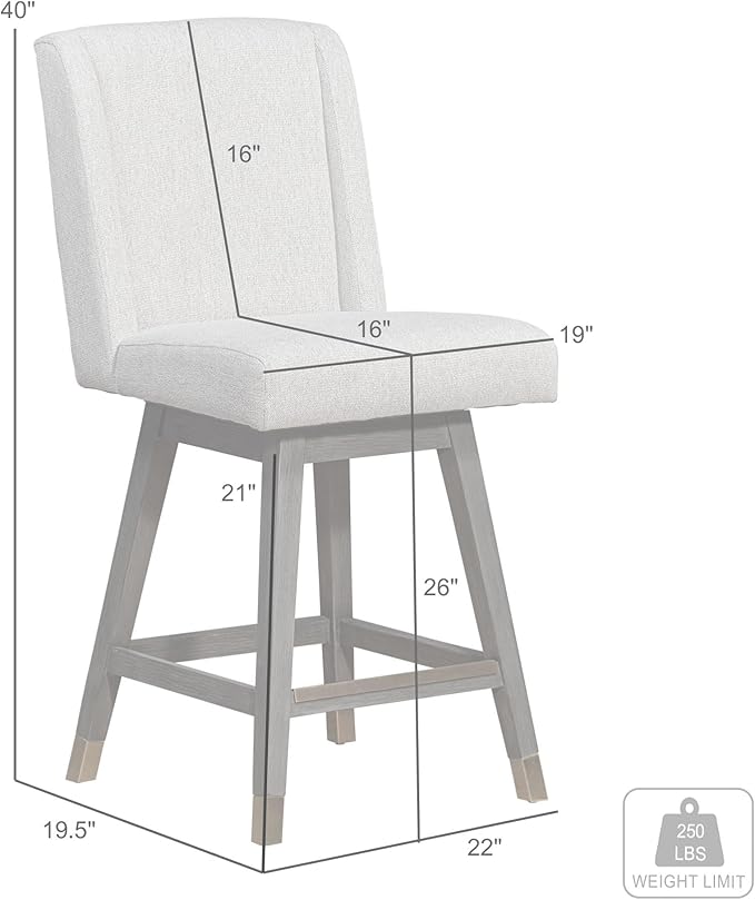 Armen Living Stancoste Modern Farmhouse 26" Seat Height Swivel Bar Stool for Kitchen Island Counter in Gray Oak Wood with Mocha Fabric