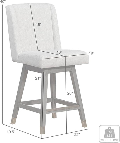 Armen Living Stancoste Modern Farmhouse 26" Seat Height Swivel Bar Stool for Kitchen Island Counter in Gray Oak Wood with Mocha Fabric