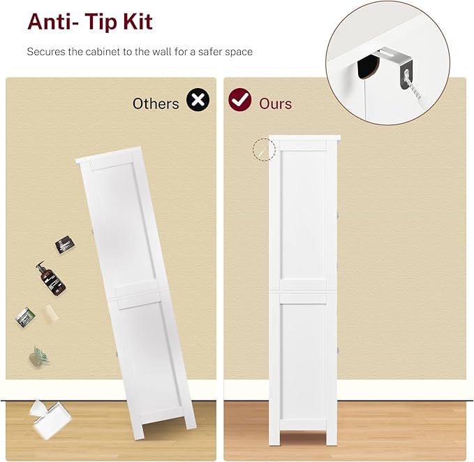 TEENFON 51" H Pantry Cabinet with 4 Doors, Kitchen Cabinet with 6 Door Shelves, Storage Cabinet for Living Room, Dining Room, Bathroom, White