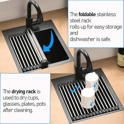 Drop in Black Bar Sink, 13x15 Inch Matte Black Granite Composite Quartz Small Kitchen Prep Sink RV Wet Bar Topmount Single Bowl with Small Rubber Squeegee