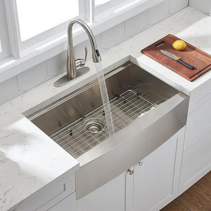 IKEBANA 33 x 20 Inch Farmhouse Kitchen Sink, 16 Gauge Stainless Steel Apron Front Workstation Undermount Single Bowl Sink with Accessories