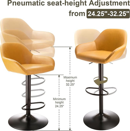Glitzhome Bar Table and Chairs Set, Square Black Steel Pub Table with Soild Elm Wood Top and Bar Height Adjustable Swivel PU Leather Bar Stool for Breakfast Nook Living Room Small Space Restaurant