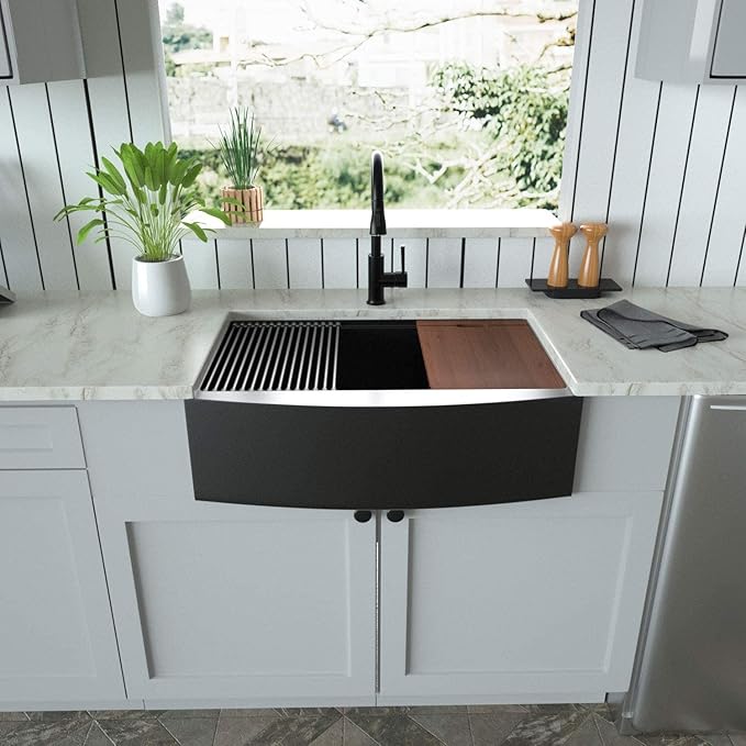 Black Farmhouse Kitchen Sink - Mocoloo 33 Inch Undermount Sinks Gunmetal Black Stainless Steel 16 Gauge Apron Single Bowl Ledge Workstation Farm Sink, 33''x22''x10''