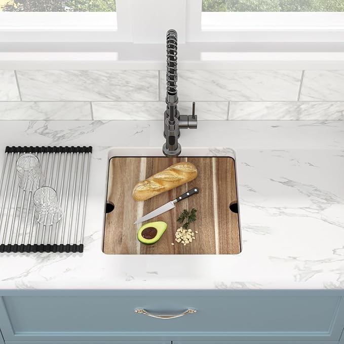 Sarlai 18 Black Kitchen Sink Granite Composite - 18 x 18 inch Bar Prep Workstation Sink Black Granite Composite Quartz Undermount Single Bowl Rectangular RV Camper Sinks Basin