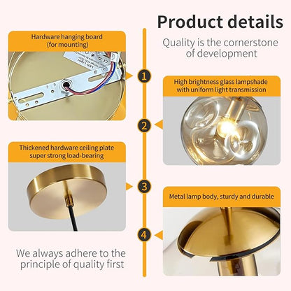 Modern Amber Concave Glass Pendant Light, 2-Pack Kitchen Island Lighting Single Globe Pendant Light Fixtures Century Kitchen Island Pendant Light for Bedroom Dining Room Light (Without Bulbs)