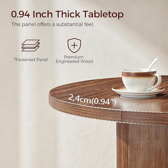 MAHANCRIS 43.3" Round Dining Table with Storage Shelf for 4, Circle Kitchen Dinner Table with Thick Tabletop, Circle Nook Table for Kitchen & Dining Room, Walnut DTWA11001