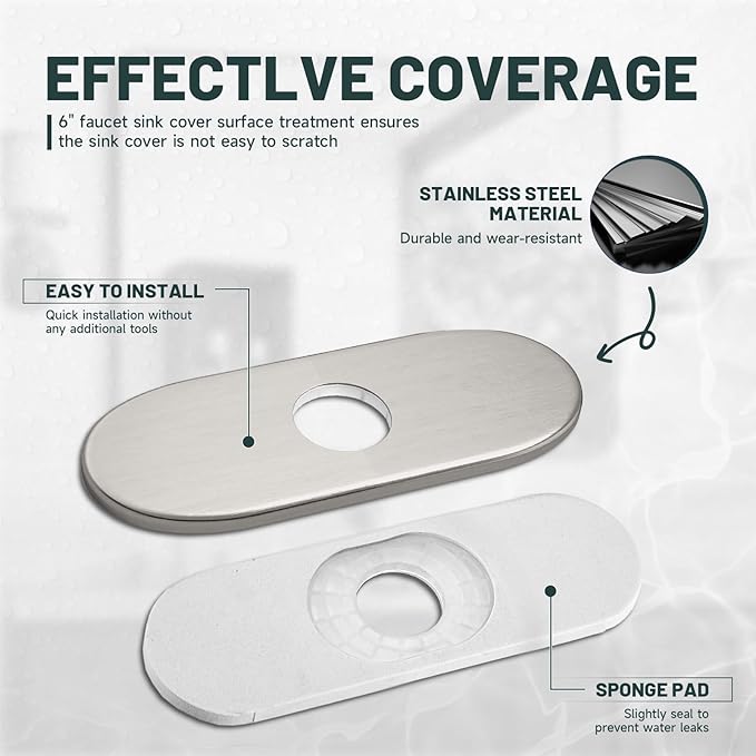 6 Inch Brushed Nickel Sink Hole Cover, Greenspring 4" Hole Cover Deck Plate, Round Bathroom Faucet Deck Plate, Faucet Escutcheon for Bathroom or Kitchen Vanity Sink Faucet Stainless Steel