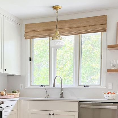 KCO Lighting Vintage Milk Glass Hanging Pendant Light Brass Gold Pendant Light Kitchen Island Mid Century Modern Frosted Globe Chandelier Ceiling Light for Dining Room Living Room