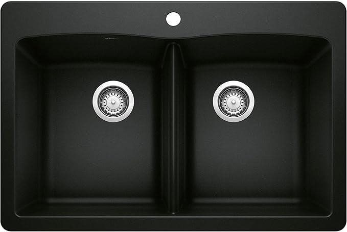 Diamond SILGRANIT 33" 50/50 Double Bowl Dual Mount Kitchen Sink - Coal Black