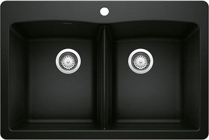 Diamond SILGRANIT 33" 50/50 Double Bowl Dual Mount Kitchen Sink - Coal Black