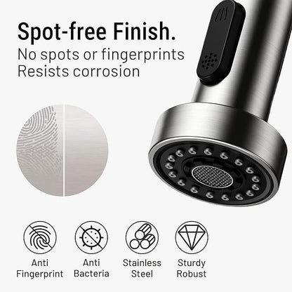 Asinse Kitchen Faucet with Sink Mat, Pull Down Kitchen Faucet with Sprayer, 2 Modes High Arc Stainless Steel Kitchen Sink Faucet, 360° Swivel Modern Tap for RV, Bar, Laundry, Garden