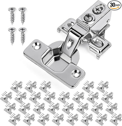 Mousike 30 Pack (15 Pair) Soft Close Cabinet Hinges, 1/2 Overlay Soft Close Hinges for Kitchen Cabinet, Stainless Steel, Built-in Damper, 100 Degree Opening Angle, 6 Way Adjustment