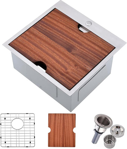 VCCUCINE Bar Sink Drop in, 21x20 Inch Topmount RV Small Kitchen Sink, 16 Gauge Overmount Stainless Steel Laundry Wet Bar Sink, Top Mount Outdoor Single Bowl,Brushed Nickel Prep Sink with Accessories