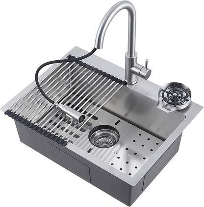 Kitchen Sink, 304 Stainless Steel Sink, Single Bowl, Drop In Kitchen Sink with Complete Accessories, Perfect for Homes, Apartments, and Modern Kitchens in All Settings(Stainless Steel, 32 * 18 in)