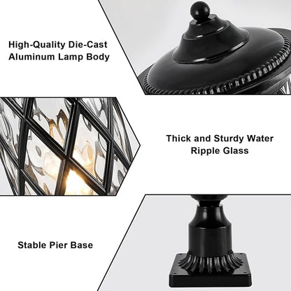 Industrial Exterior Lamp Post Lighting Fixture Waterproof Post Light Outdoor with 3-Inch Pier Mount Base, Water Glass Lampshade 60W E26 Retro Outdoor Pillar Light for Yard, Porch, Patio