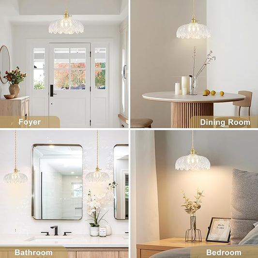 Glass Pendant Lights Kitchen Island, Vintage Brass Pendant Light Fixtures, Adjustable Transparent Kitchen Pendant Lighting Over Island for Bedroom Living Room Hallway Dining Room
