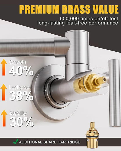 Pot Filler Faucet Brushed Nickel: WOWOW Stainless Steel Pot Filler Over Stove, Wall Mounted Kitchen Folding Faucet with Double Joint Swing Arms