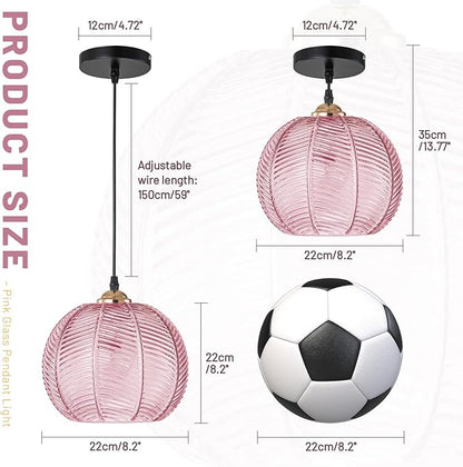 Pink Hanging Pendant Lighting, Vintage Modern Hanging Light Glass Chandelier Adjustable Ceiling Pendant Light for Living Room Dressing Room, Vanity, Girls Room