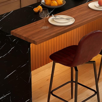 63" Modern Kitchen Island with Marble-Look Surface with 2/4 Bar Stools, Island Table with LED Lights, for Kitchen,Dining Room, Bar, Office, Living Room (Black+4Dark Brown)