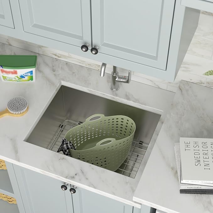 21 Inch Undermount Laundry Sink Utility 16 Gauge Stainless Steel Single Bowl 12 Inch Deep Under Counter Handmade Kitchen Sink Basin 21"x18"x12"