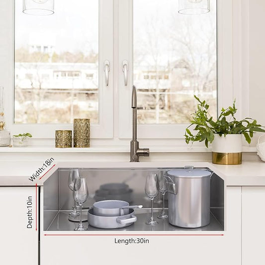 GarveeTech Kitchen Sinks,30×18×10 inch Single Bowl Undermount Kitchen Sink – Brushed 304 Stainless Steel, 10 inch Deep Basin, 2.0mm Rim & 1.0mm Bowl, Bottom Grid & Drain Assembly