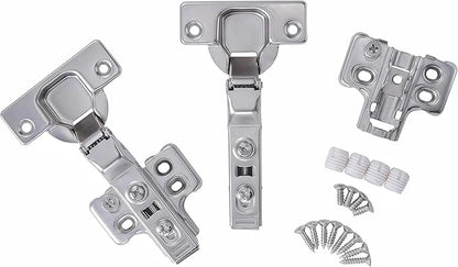 2 Pack Half Overlay Soft Close Cabinet Hinges, Frameless European Kitchen Cabinet Hinges 35mm Cup Clip-On 3D Adjustment Concealed Cabinet Door Hinges Nickel Plated Finish