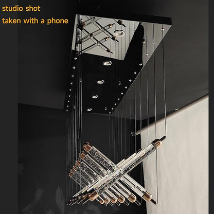 55" LED Rectangular Crystal Chandeliers for Dining Room, Modern Rectangle Crystal Chandelier, Luxury, Dimmable LED with Remote, for Kitchen Island, Dining Room