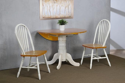 Sunset Trading Oakley Selections 42" Round Extendable Drop Leaf Table | Antique White/Light Oak Solid Wood| Seats 4 | Dining Room Kitchen Furniture
