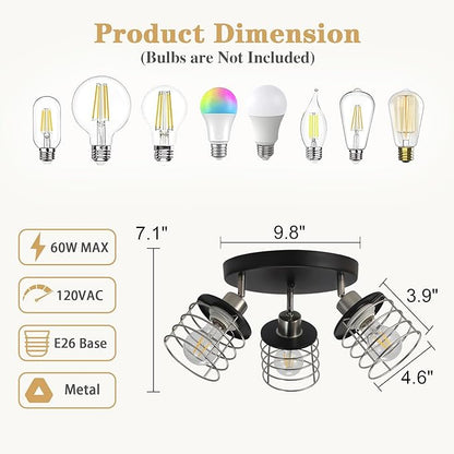 Brushed Nickel Kitchen Light Fixture Ceiling Mount, Semi Flush Mount Ceiling Light, Multi-Directional Track Ceiling Lighting for Kitchen Farmhouse Hallway Dining Room Entryway (Black & Brushed Nickel)