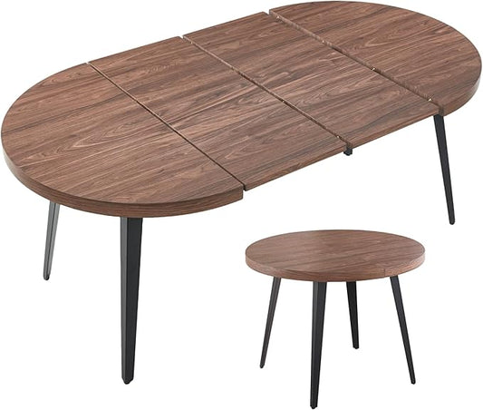 Extendable Dining Room Table, 70.87”-39.37”Large Oval Kitchen Table Set for 4 to 6 People，Wood Tabletop Foldable Tables for Conference Room (1 Table Only Walnut)