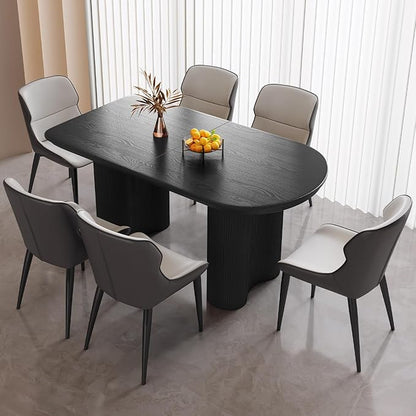 Guyii 55.11" Dining Table Set with 6 Chairs, Modern Kitchen Table Set, Indoor Dining Table for Kitchen, Bar, Living Room, Breakfast Nook, Small Space, Black