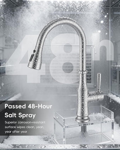 APPASO Kitchen Faucets with Pull Down Sprayer 3-Mode, 360° Swivel, 20-Inch Hose, Single Handle High Arc SUS 304 Stainless Steel Brushed Nickel Faucet with Deck Plate for 1-3 Hole Sink