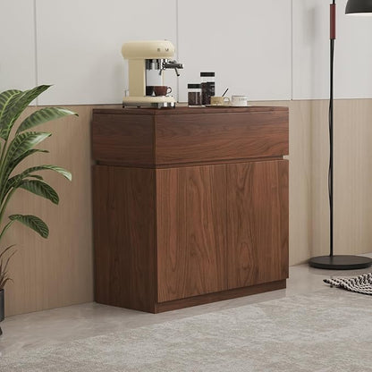 31.5"Buffet Cabinet with Drawers & Door, Modular Stackable Sideboard Coffee Bar Cabinet with Adjustable Shelves, Matte Walnut Storage Accent Credenza for Living Room Dining Room Kitchen Hallway