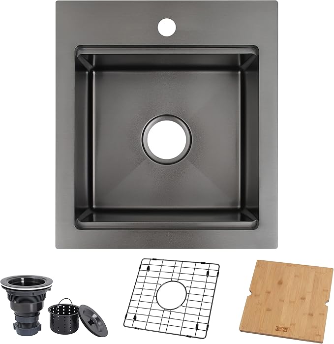 Drop In Black Bar Sink 17 X 19 inch,Small RV Sink,16 Gauge Stainless Steel Bar & Prep Sinks for Wet Bar Area