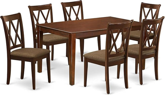 East West Furniture CACL7-MAH-C 7 Piece Kitchen Table Set Consist of a Rectangle Dining Table and 6 Linen Fabric Upholstered Dining Chairs, 36x60 Inch, Mahogany