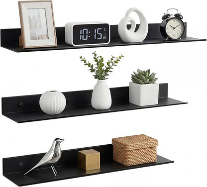 Z metnal Bathroom Shelf, Small Floating Wall Shelves, Decorative Ledge Shelf, Aluminum, Wall Mounted, Matt Black, 24/20/16 inch, 3 Set