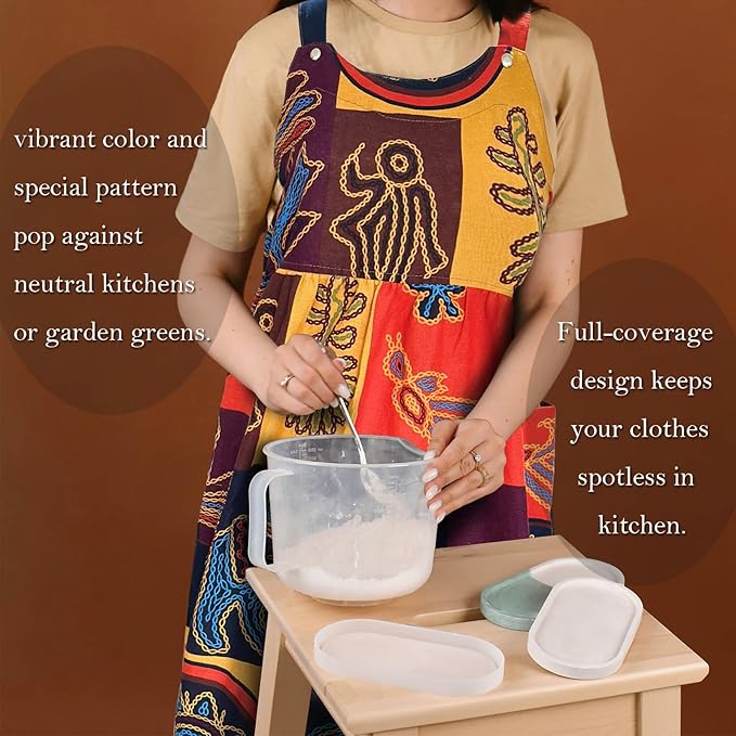 Cityelf Vintage Pinafore Apron Dress Snap Adjust Linen Cotton with Pockets Floral Aprons for Cooking Gardening