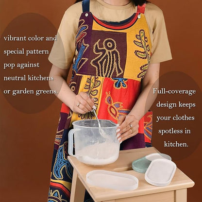 Cityelf Vintage Pinafore Apron Dress Snap Adjust Linen Cotton with Pockets Floral Aprons for Cooking Gardening