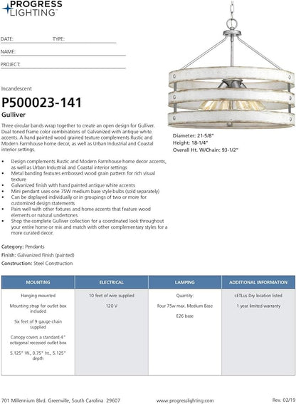 Gulliver Collection 4-Light Coastal Pendant Light Galvanized
