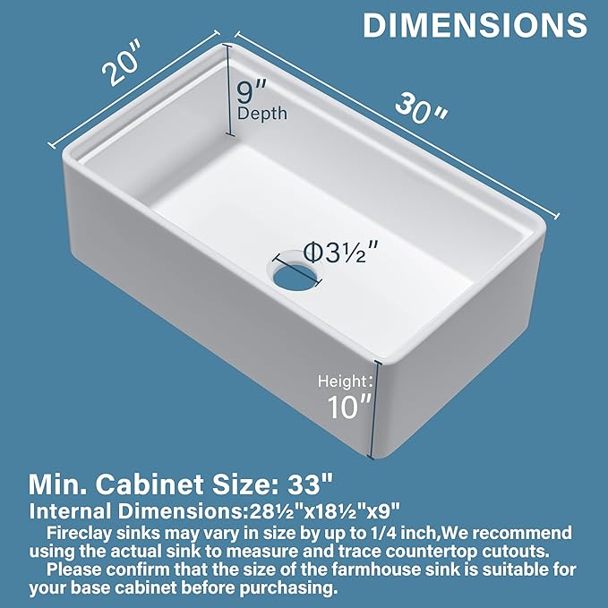 White Farmhouse Workstation Sink 30 x 20 Inch, Firecaly Apron Front Undermount Farm Kitchen Sink, Heavy Duty Deep Single Bowl, Reversible (Sleek & Fluted Optional), Pure White, for Kitchen